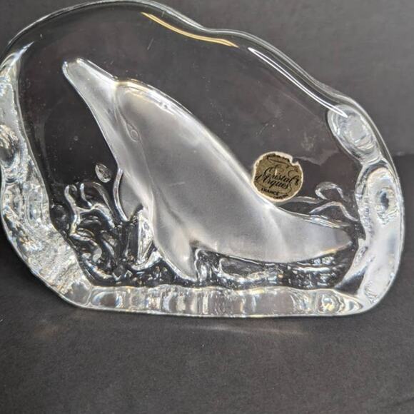 Crystal d Arques etched 3D dolphin crystal glass Paperweight Made in France - Picture 5 of 7